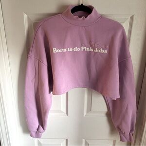 Strawberry Milk Mob Pink Born to Do Pink Jobs Cropped Crewneck Sweatshirt M